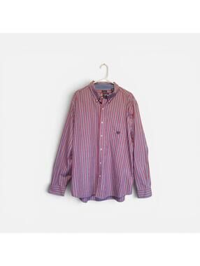 Chaps Striped Long Sleeve Button Down Shirt XXL Red Blue